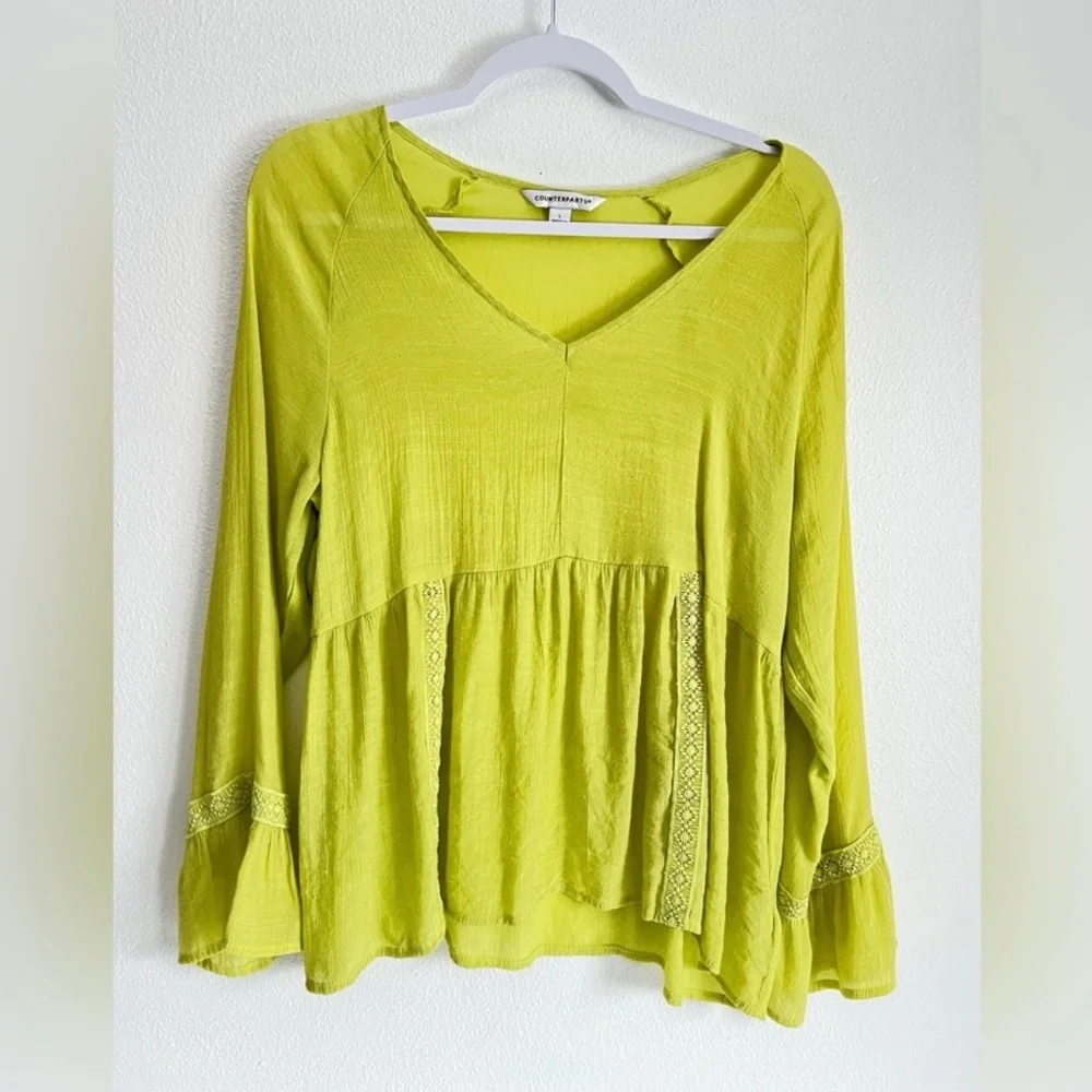 Counterparts Long Sleeve Gauze Sheer Boho‎ Peasant Fairy Citrine Green Top L